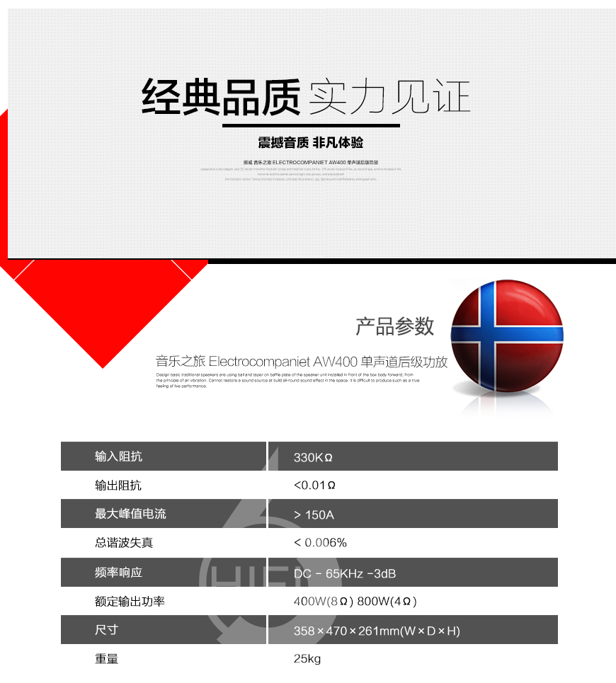 挪威音樂之旅Electrocompaniet,音樂之旅Electrocompaniet AW400 單聲道后級
