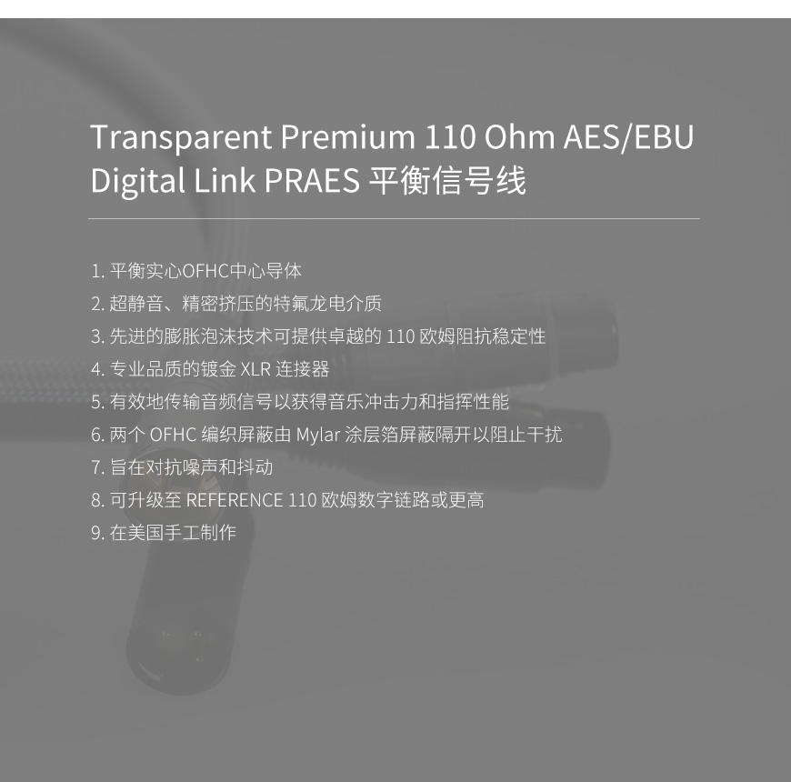 美國 Transparent 天仙配 Premium 110 Ohm AESEBU Digital Link PRAES 平衡信號線 數碼線