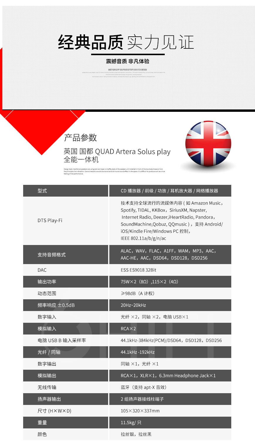 國都,QUAD,Artera Solus play,前級,CD解碼,CD,數播,功放,一體機,猛牌,銀100,書架箱