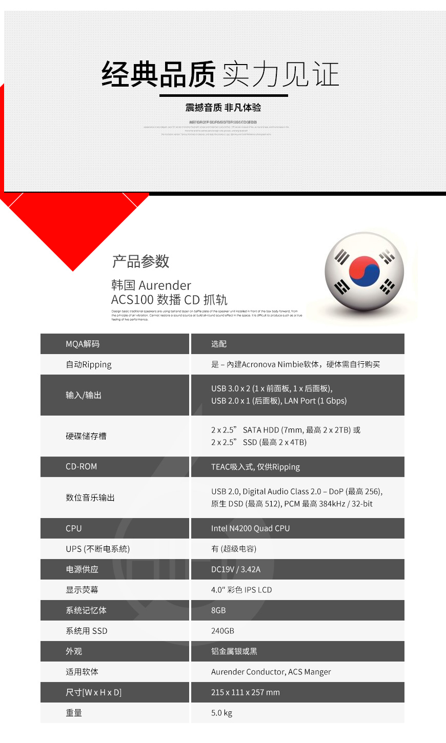 韓國,Aurender ACS100,Aurender,ACS100,數播,CD抓軌,CD機