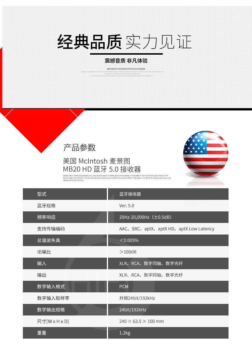 美國,McIntosh麥景圖,McIntosh,麥景圖,MB20,HD 藍牙5.0,接收器